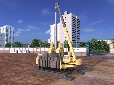 Construction Site With Crawler Crane And High Rise Buildings Under Clear Blue Sky 3d model