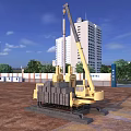 Construction Site With Crawler Crane And High Rise Buildings Under Clear Blue Sky