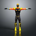 Futuristic Superhero Costume In Black Yellow Orange With Glowing Eyes And Reflective Boots