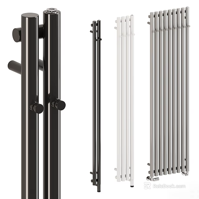 Absorbent Soft Towels With Black White And Silver Bathroom Towel Racks 3d model 