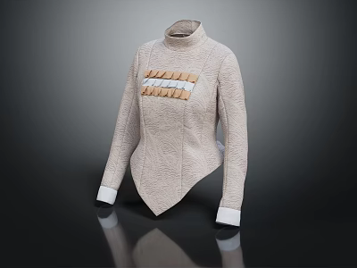 Beige Turtleneck Sweater Design With Stylish Panel Details And Decorative Strips And White Cuffs 3d model