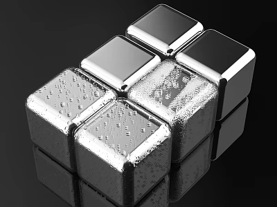 Shiny Silver Square Metal Ice Cubes With Water Droplets For Cooling Drinks 3d model