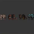 Collection Of Character And Creature Models With Brown Black And Blue Glowing Patterns