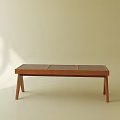 Minimalist Brown Wooden Bed Bench With Slatted Surface And Sunlight Shadow 3d model