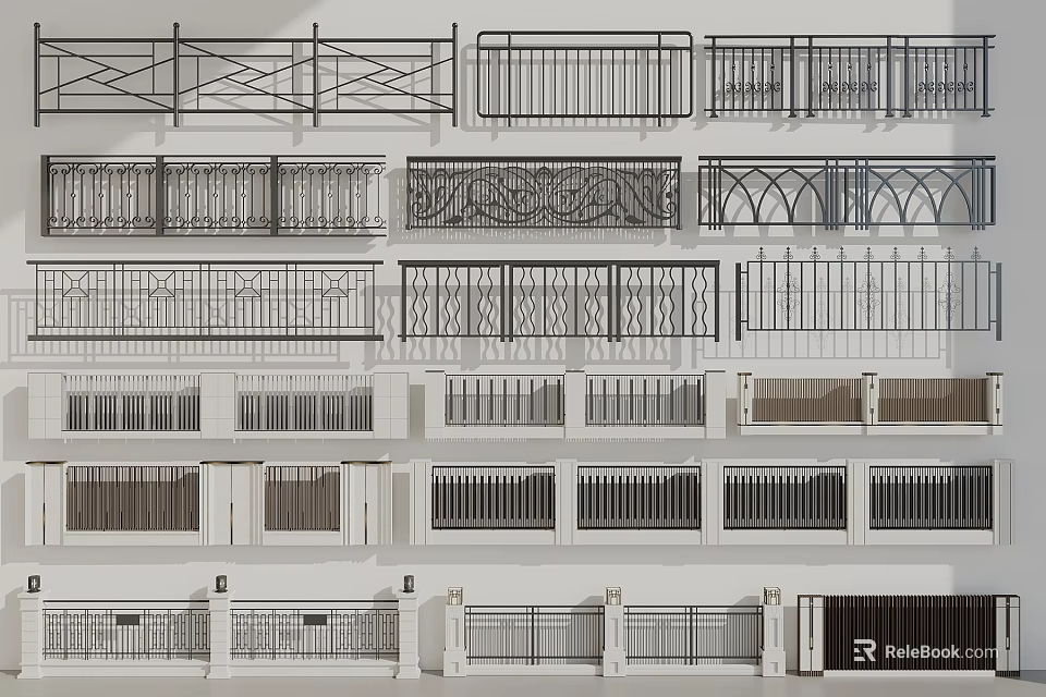 Various Decorative Metal Fence Designs With Ornate Patterns And Styles 3d model