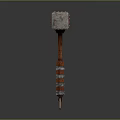Rustic Iron Hammer With Leather Straps Red White Striped Wooden Handle And Rope