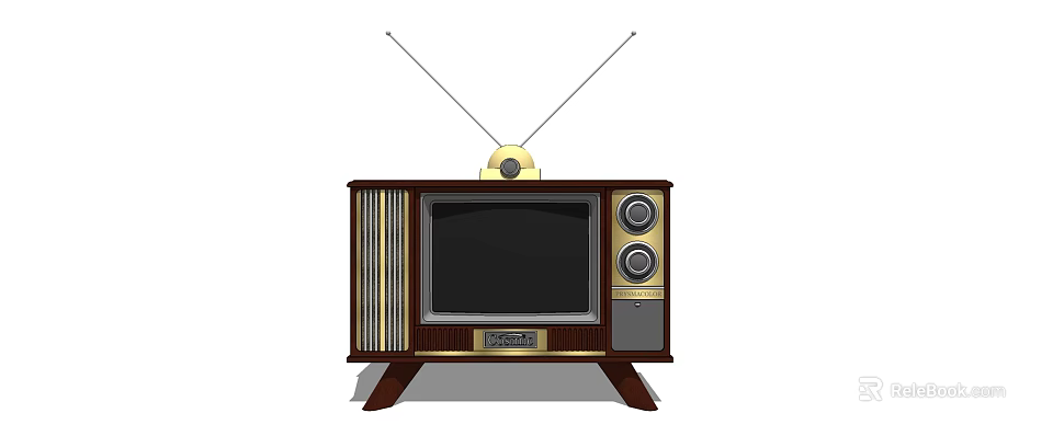 Vintage Television With Antennas Wooden Frame Round Speakers And Stand 3d model 