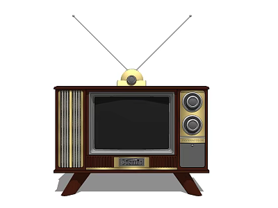 Vintage Television With Antennas Wooden Frame Round Speakers And Stand 3d model
