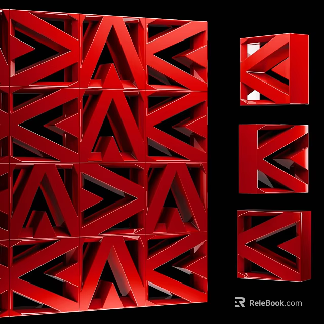 Modern Red Geometric Room Divider With Abstract Pattern Design 3d model