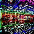 Modern Bar Interior With Colorful Neon Lights Mirrored Floors And Arched Decorations