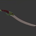 Traditional Curved Sword With Red Handle And Golden Accents On Dark Background