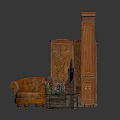 Classic Wooden Furniture Collection Featuring Carved Screens Armchair Small Round Table And Tall Cabinet