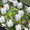 Residential Landscape Design With Central Green Space And Play Areas Among Residential Buildings