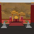 Traditional Chinese Ballroom Interior With Ancient Architecture Backdrop Red Steps Stone Lions And Wooden Floor