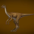 Realistic 3D Dinosaur Model With Long Neck And Slender Legs On Brown Background