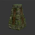 Artisan Crafted Rustic Wooden And Mossy Stone Stacked Decorative Structure With Natural Texture