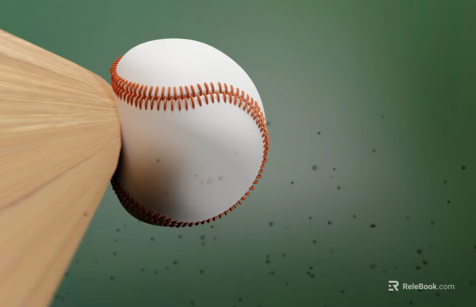 Baseball Bat Hitting Baseball With Flying Wood Chips In Action 3d model