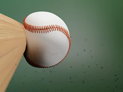 Baseball Bat Hitting Baseball With Flying Wood Chips In Action 3d model