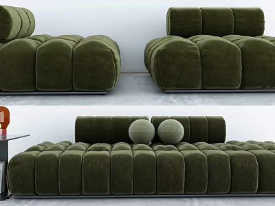 Olive Green Velvet Modular Sofa Set With Padded Cushions And Modern Sectional Design 3d model