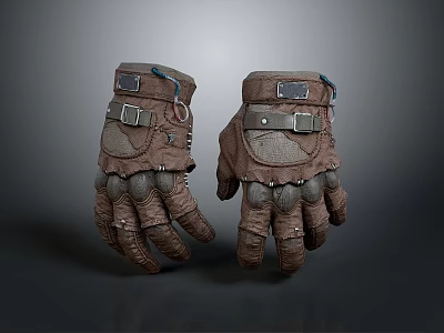 Brown Leather Protective Gloves With Straps And Metal Buckles For Daily Use 3d model