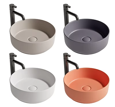 Modern Round Wall Mounted Washbasins in Various Colors with Minimalist Design 3d model