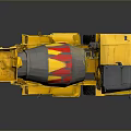 Bright Yellow Concrete Mixer Truck Featuring Red And Yellow Stripes On Body