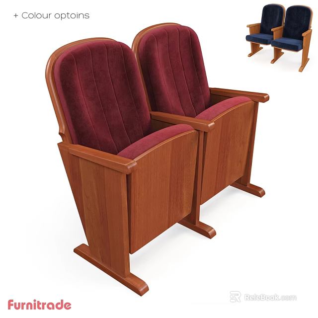 Classic Wooden Frame Leisure Chair With Maroon Velvet Upholstery And Double Seats 3d model 