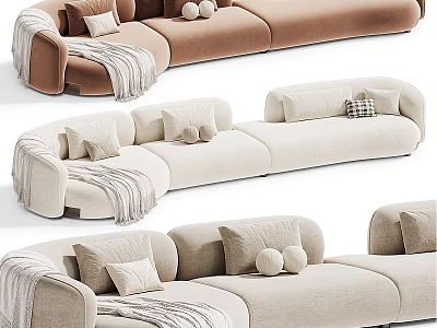 Modern Sectional Sofa With Different Colors Pillows And Throw Blanket Design 3d model