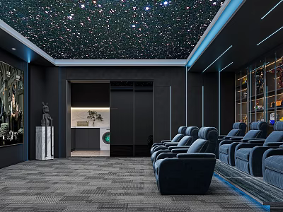 Modern Home Theater Room Interior With Starry Ceiling And Comfortable Sofas 3d model