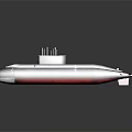 Gray Military Submarine With Red Bottom Hull As Underwater Combat Weapon System