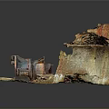 Old Damaged Mechanical Equipment Part With Rusty Surfaces And Rock Soil Surroundings