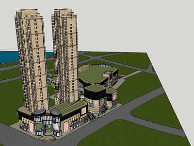 Commercial Complex Featuring High Rise Residential Towers Commercial Podium Green Space And Waterfront 3d model