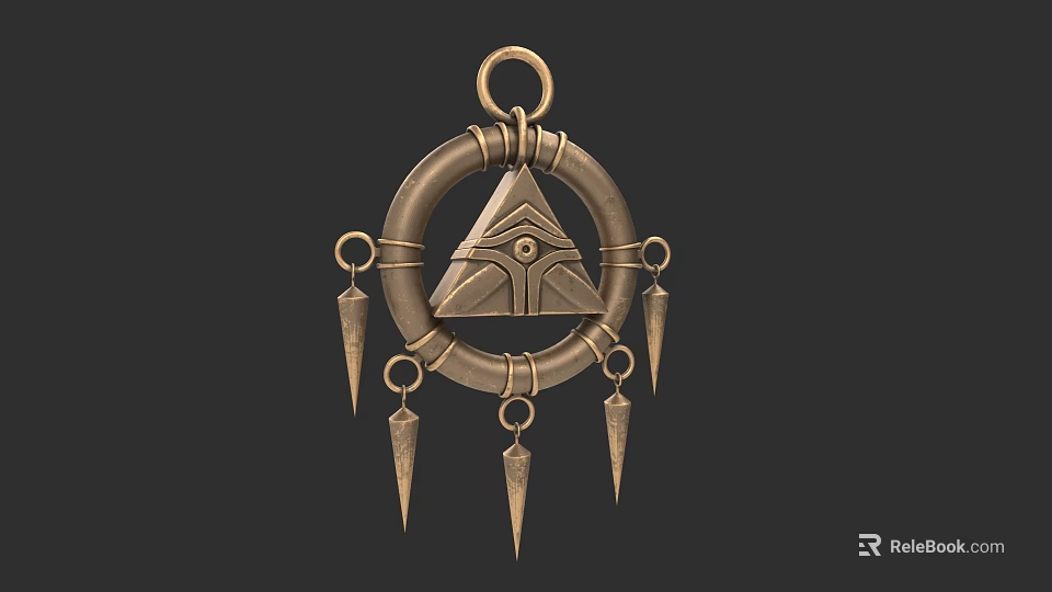 Unique Vintage Metal Pendant Jewelry With Circular Frame Triangular Center And Spike Pendants 3d model 