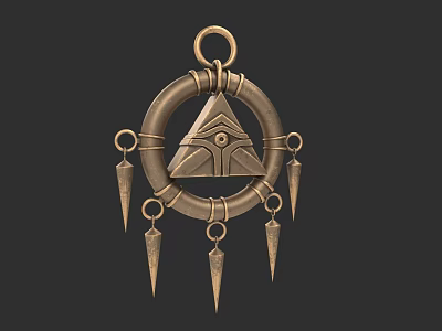 Unique Vintage Metal Pendant Jewelry With Circular Frame Triangular Center And Spike Pendants 3d model