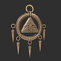 Unique Vintage Metal Pendant Jewelry With Circular Frame Triangular Center And Spike Pendants