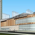 Modern Commercial Complex With Glass Curtain Wall Pedestrian Activity And Urban Greenery