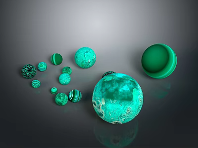 Green Decorative Spheres for Home Decor with Various Sizes and Textures on Gray Background 3d model