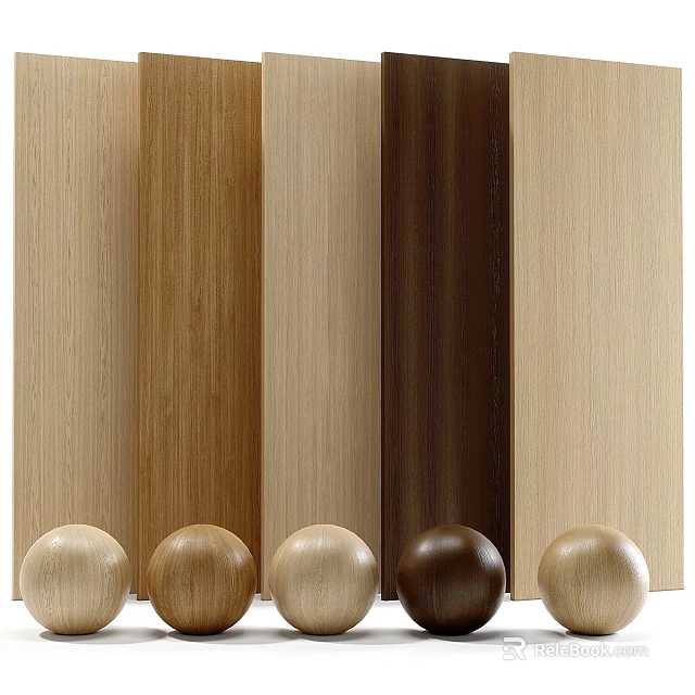 Natural Wooden Wall Panels With Various Wood Tones And Decorative Balls 3d model 
