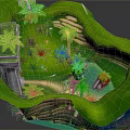 Cartoon Scene With Lush Green Foliage Stone Platforms And Winding Path
