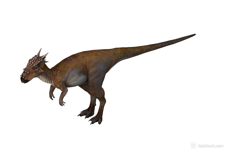 Realistic Brown Dinosaur With Frilled Head Long Tail Standing 3d model 