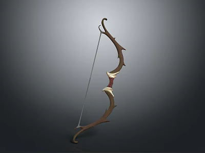 Ornate Wooden Bow With Curved Design Red Accents And Golden Details 3d model