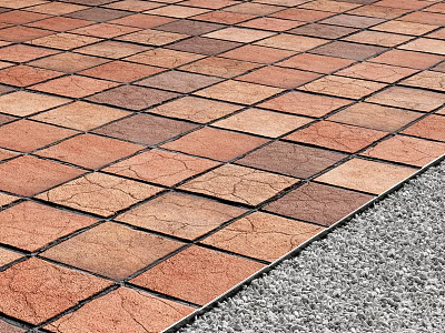 Road Infrastructure With Interlocking Brick Pavement Durable Design And Gravel Edge Details 3d model