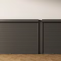 Black Roller Shutters Design Against Light Colored Wall And Wooden Floor