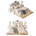 Elegant Double Bed With Carved Headboard Nightstands Table Lamps Pillows Blanket And Rug