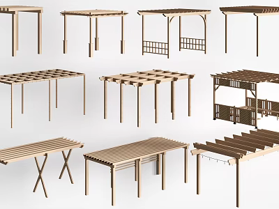 Multiple Wooden Pergola Designs With Diverse Structures For Outdoor Garden Areas 3d model
