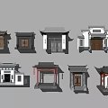 Traditional Chinese Doorway Facades In Various Styles With Classic Roof And Decorative Elements