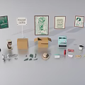 Vintage Decorative Items Collection With Framed Posters Boxes And Small Crafts 3d model