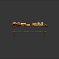 Wooden Picnic Table With Assorted Food Including Roast Chicken Cheese Fruits And Breads