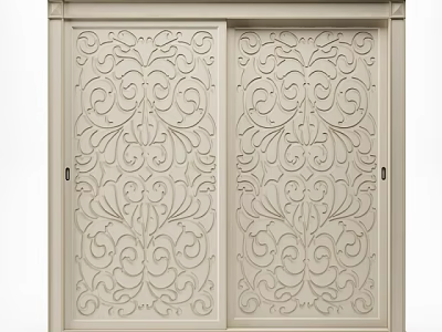 Elegant Classic Wardrobe Design With Double Light Beige Carved Pattern Doors 3d model