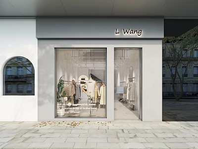 L Wong Fashion Store Modern Glass Storefront With Stylish Clothing Displays And Plants 3d model